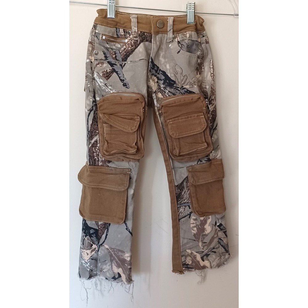 Rockstar Original Cargo Flare Jean Boy 4T Brown Camo RSK205 Real Tree Distressed